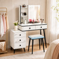 ELLEGNT White Vanity Set with Lighted Mirror, 5 Drawers, 3 Color Dimmable LED, Charging Station