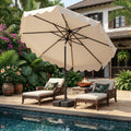 ELLEGNT Push?Button Tilt and Crank 9 FT Patio Umbrella-Weighted Base with Sandbags, Sturdy Ribs, Outdoor Shade, Beige