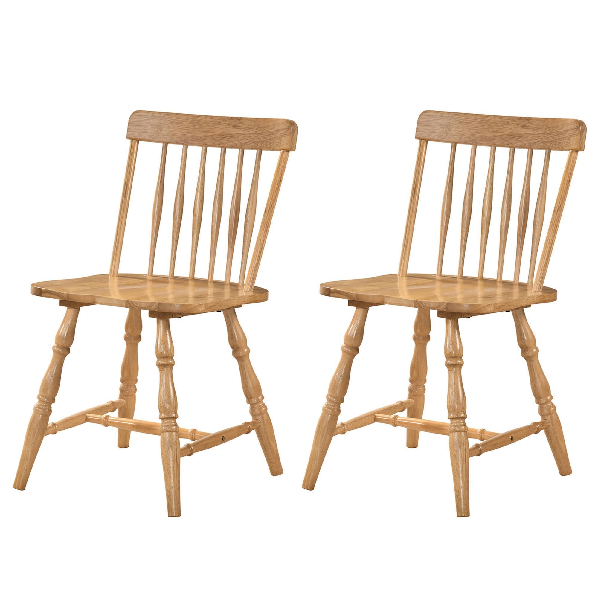 ELLEGNT 2 PCS Curved Spindle Back Windsor Chairs-Turned Legs, Dining Chairs for Living Room Natural