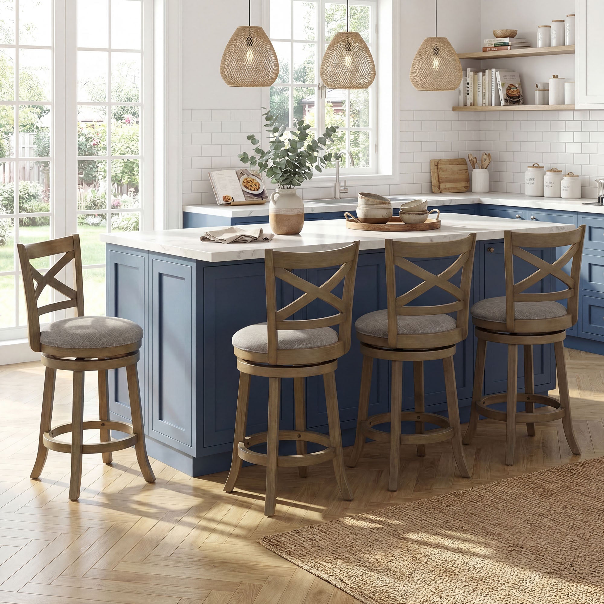 ELLEGNT 4 PCS 25 in Swivel Bar Stools with Backrests-Counter Height Kitchen Barstools