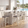 ELLEGNT 4 PCS Counter Height Barstools-Rubber Wood Legs, Fabric Upholstered Seat for Home Bar or Kitchen, White + Gray