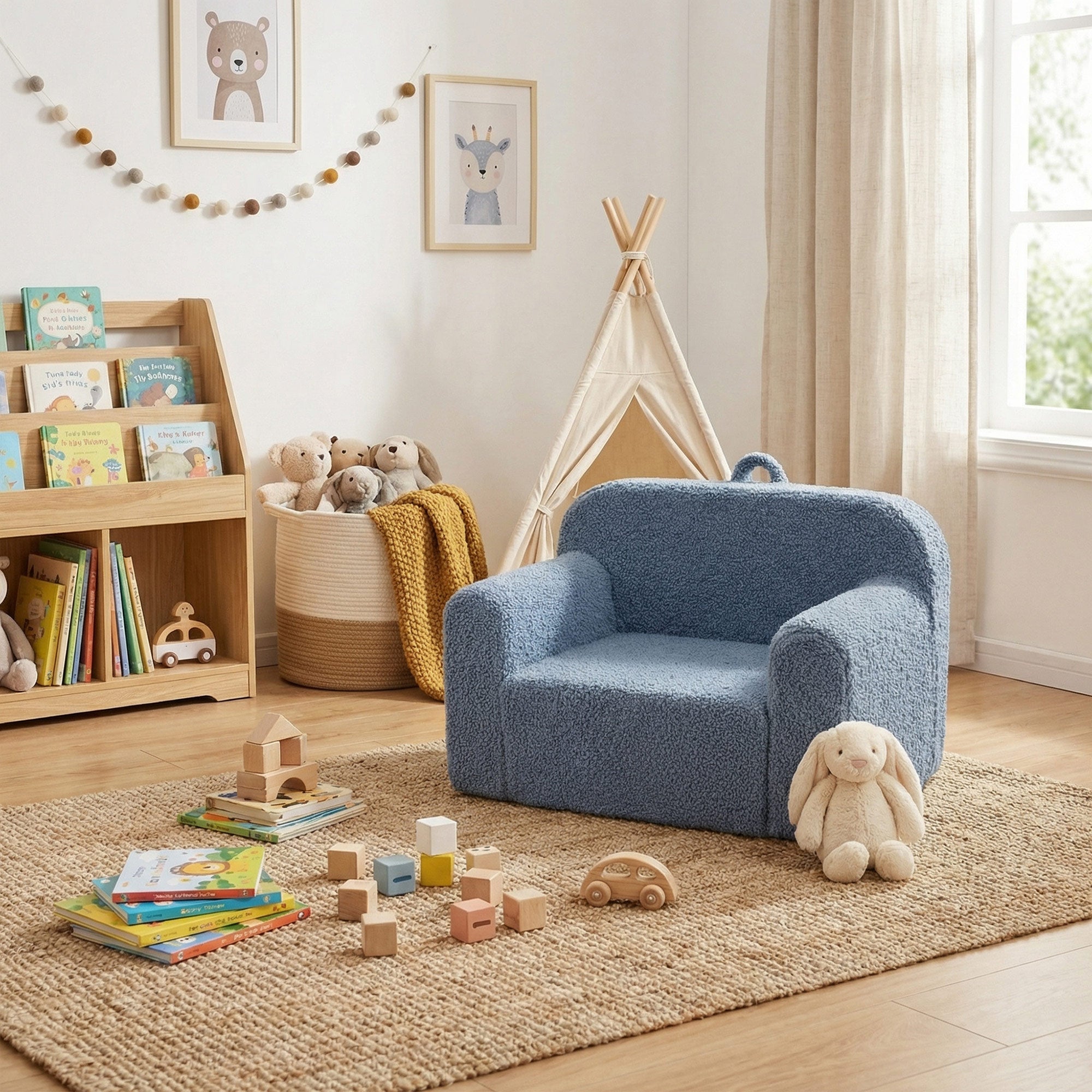 ELLEGNT Kids Couch-Comfy Toddler Chair with Removable Cover, Non-Slip Bottom, and Easy-Carry Handle Blue