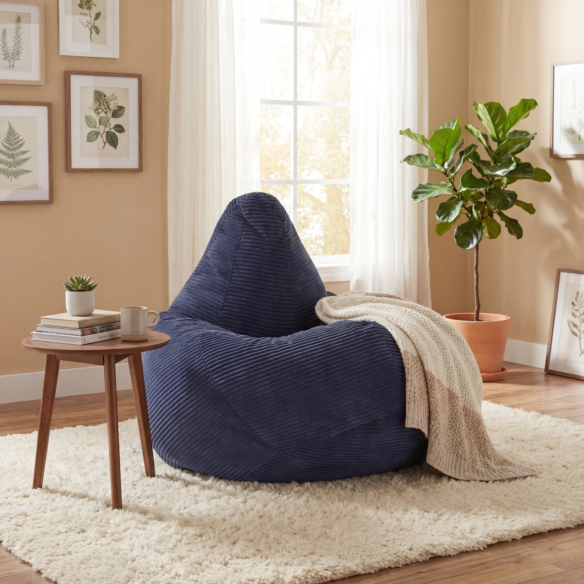 ELLEGNT Adult Bean Bag Chair-Soft Corduroy Cover and Sponge Filling for Living Room, Bedroom, or Dorm Blue