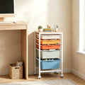 ELLEGNT Wooden Top Rolling Storage Cart-5 Drawers, Lockable Casters, Metal Frame, for Art and Craft, Natural + Macaron
