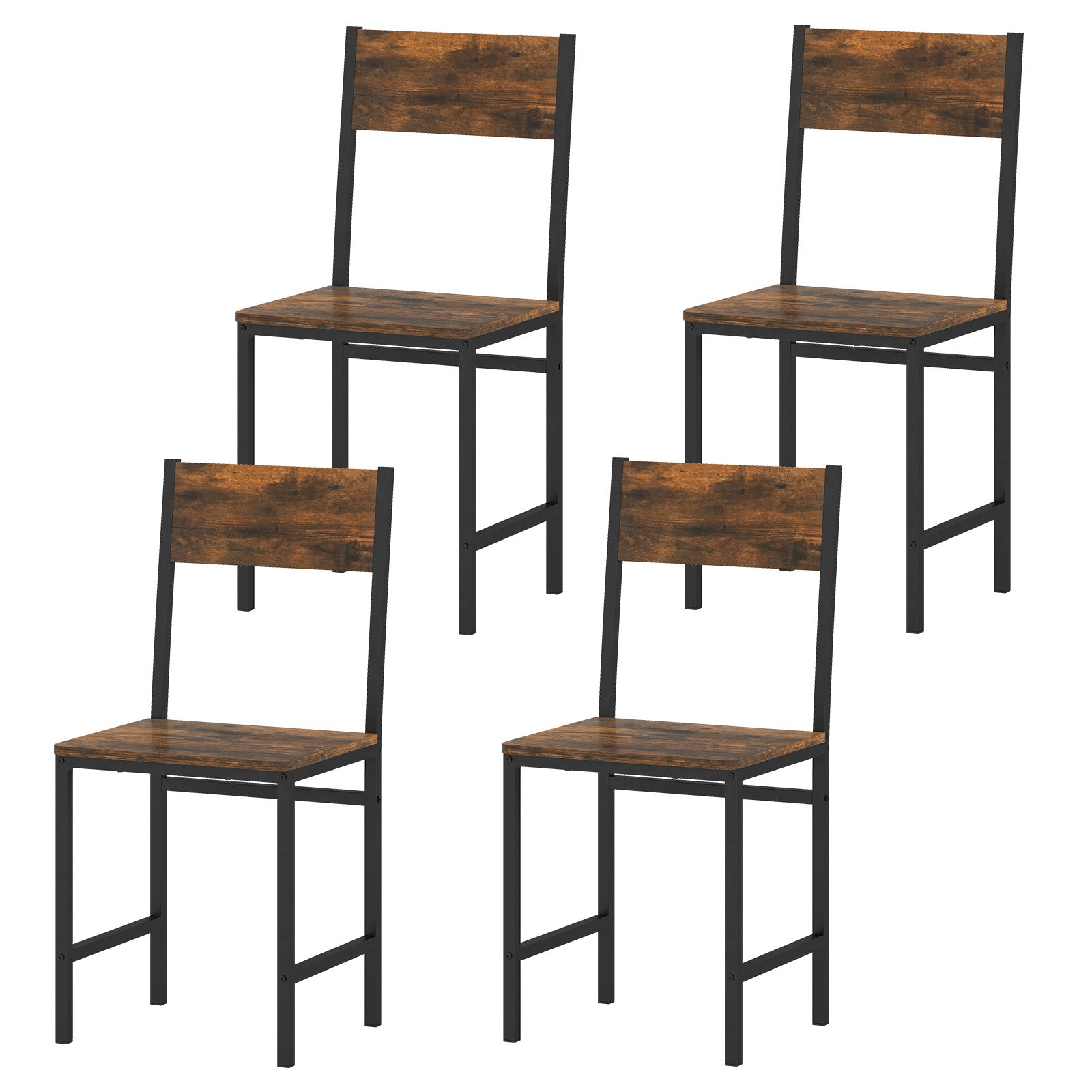 ELLEGNT 4 PCS Wide Seat Dining Chairs with Slanted Back, Metal Legs for Living Room, Rustic Brown