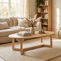 ELLEGNT 46 in Oval Coffee Table with Thickened Top-Solid Rubber Wood Frame for Living Room Natural