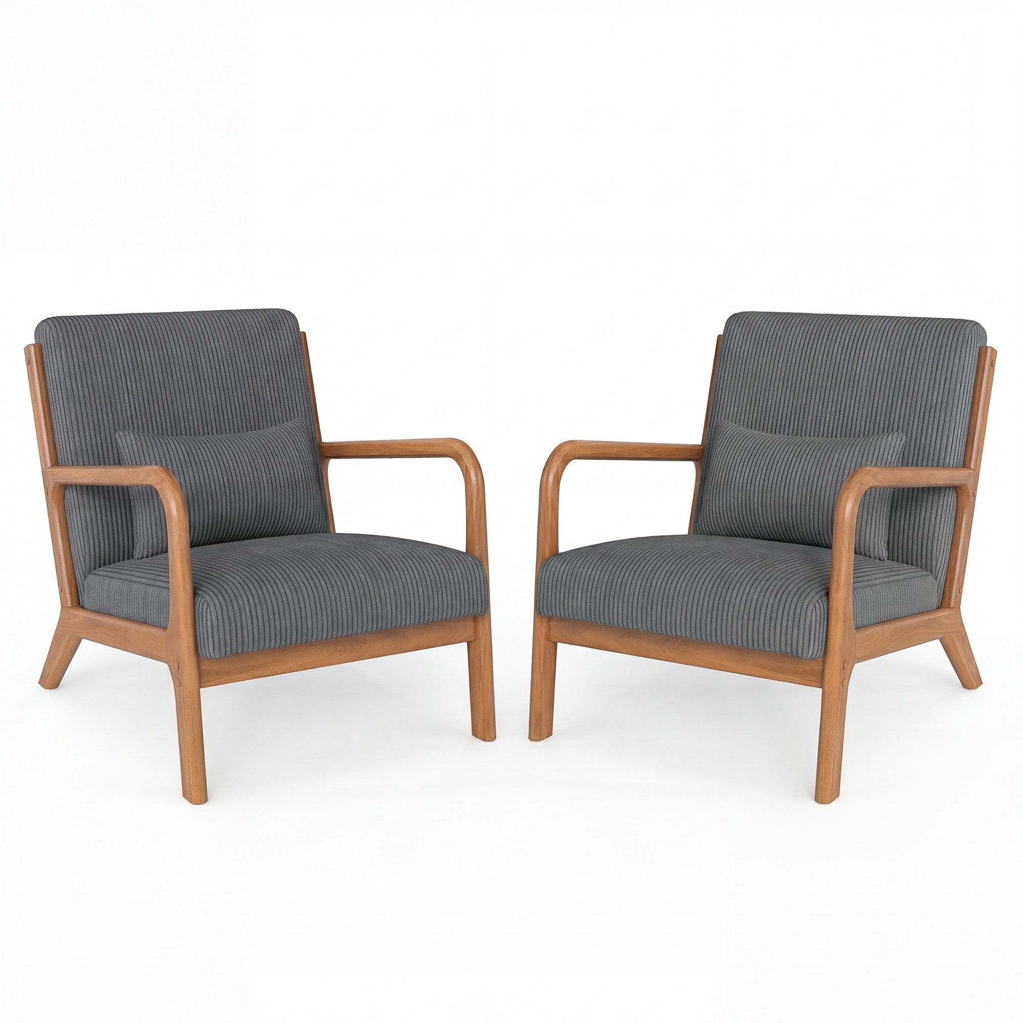 ELLEGNT 2 PCS Modern Accent Chair with Rubber Wood Armrests-Corduroy Upholstered Lounge Chair for Living Room, Bedroom Gray + Brown