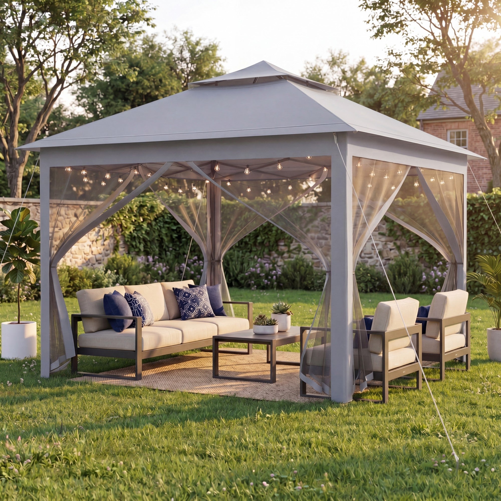 ELLEGNT Pop?Up Gazebo with Vented Top and Drainage Holes-11'x11' Mesh Netting Sidewalls, Gray