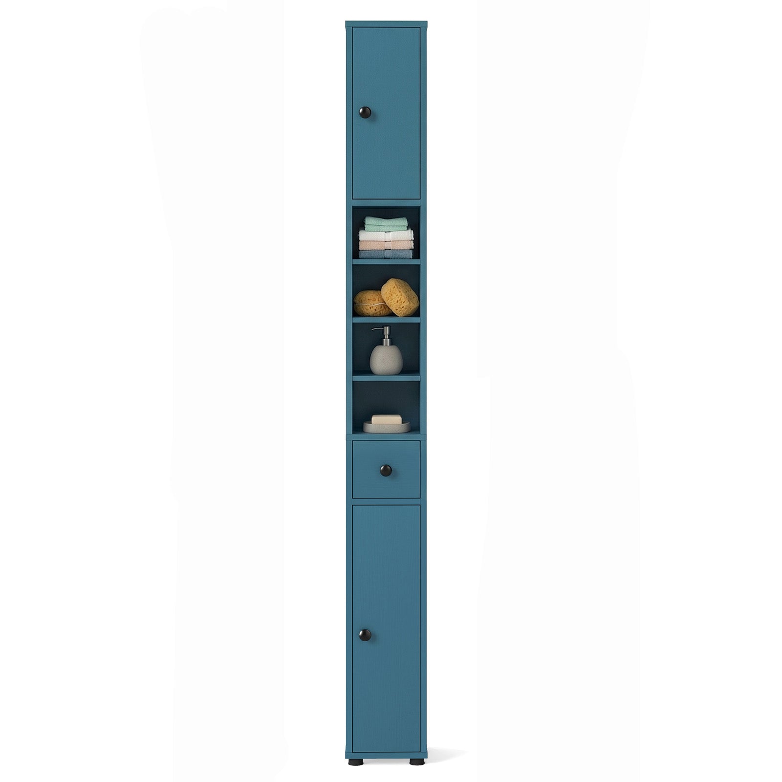 ELLEGNT 1 PCS Slim Tall Cabinet for Bathroom-2 Doors, 1 Drawer, 5 Adjustable Shelves, Space?Saving, Blue