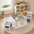 ELLEGNT Kids Table and 2 Chairs Set, 3 in 1 Activity Table, Reversible Top, 2 Drawers, Gray