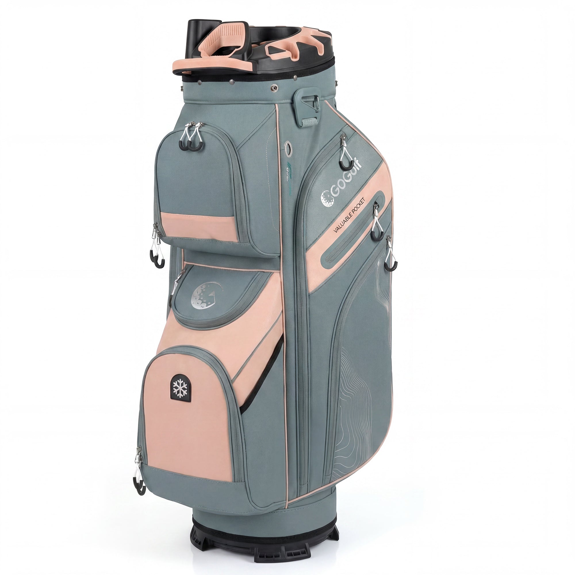ELLEGNT 14?Way Full Length Divider Golf Cart Bag-Molded Lock Top, 11 Pockets for Storage, Gray + Dusty Pink