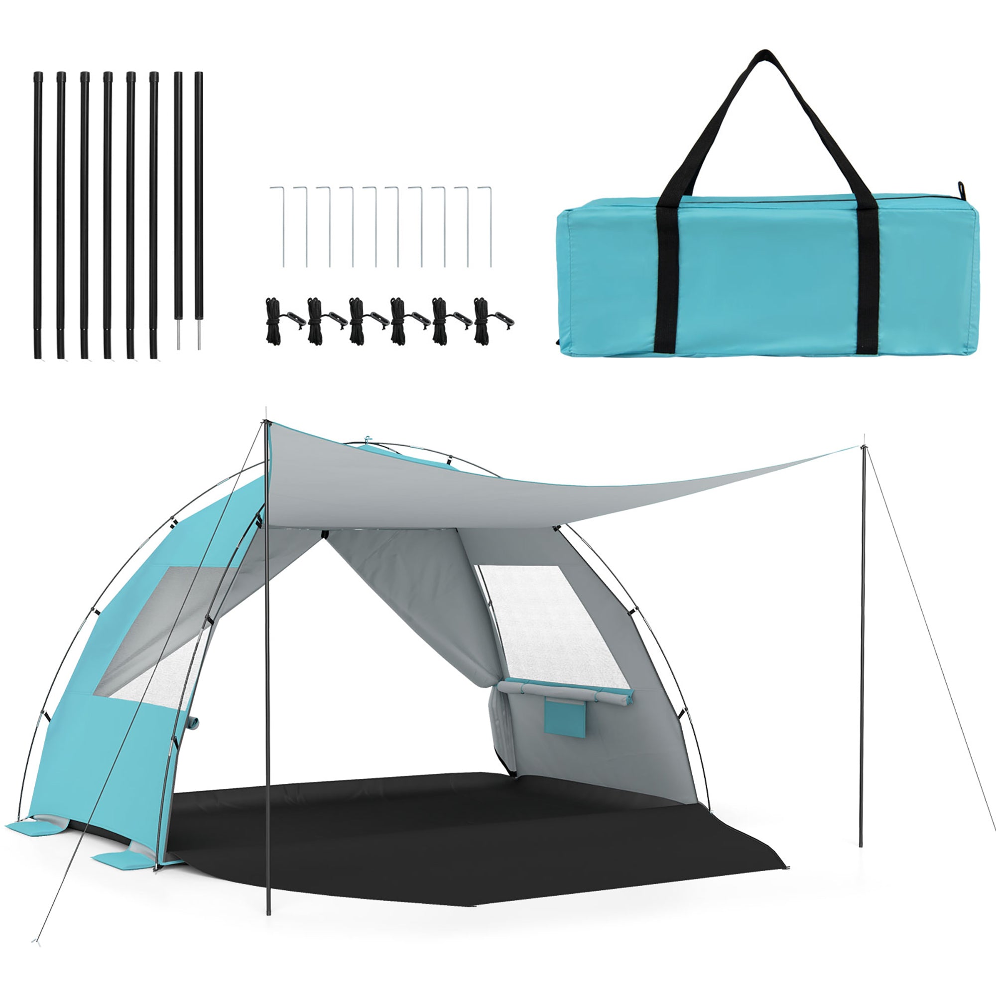 ELLEGNT Pop?Up Beach Tent-5?6 Person Canopy Sun Shelter, UPF50+ Protection, Blue