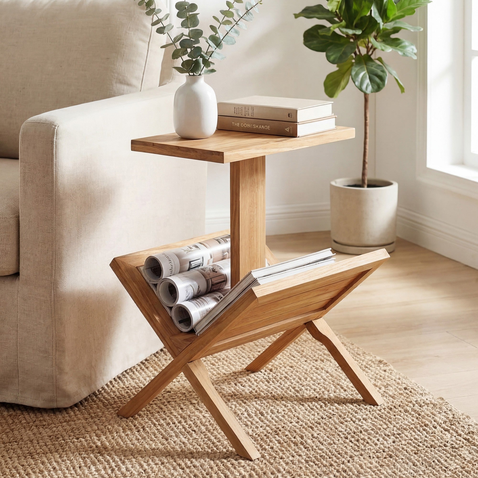 ELLEGNT 1 PCS Small Bookcase with Teak Wood Frame-Compact Bookshelf with Anti-Slip Foot Mats for Living Room, Bedroom