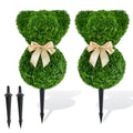 ELLEGNT 2 PCS Sun?Resistant Faux Boxwood Teddy Bear Trees with Bowknot, Artificial Topiary for Garden