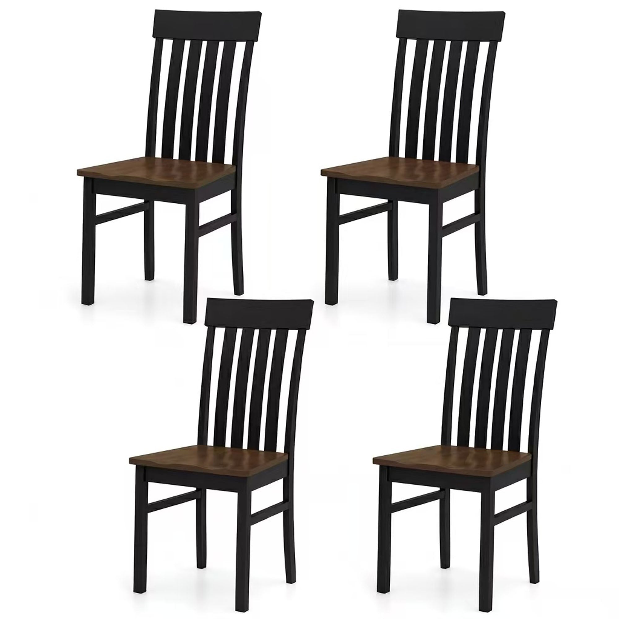 ELLEGNT 4 PCS Wooden Dining Chairs-Hollow Backrest and Comfortable Wood Seat for Dining Room, Black