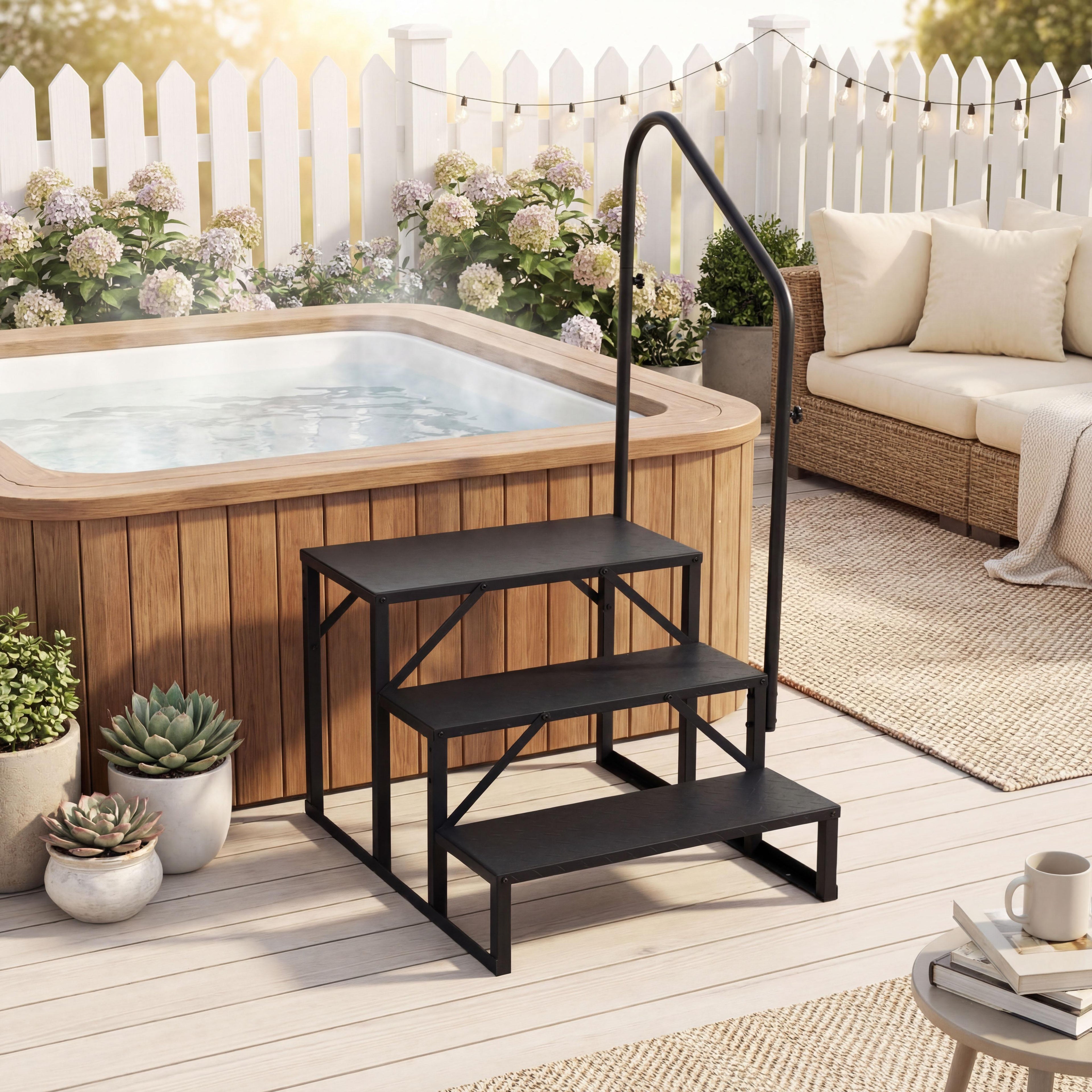 ELLEGNT Heavy Duty Hot Tub Step with Handrail-Wide Anti?Slip Platform, RV Stair for Safe Access