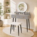 ELLEGNT Makeup Vanity Table with Lighted Mirror, 3-Color LED, Stool, 4 Drawers, Gray