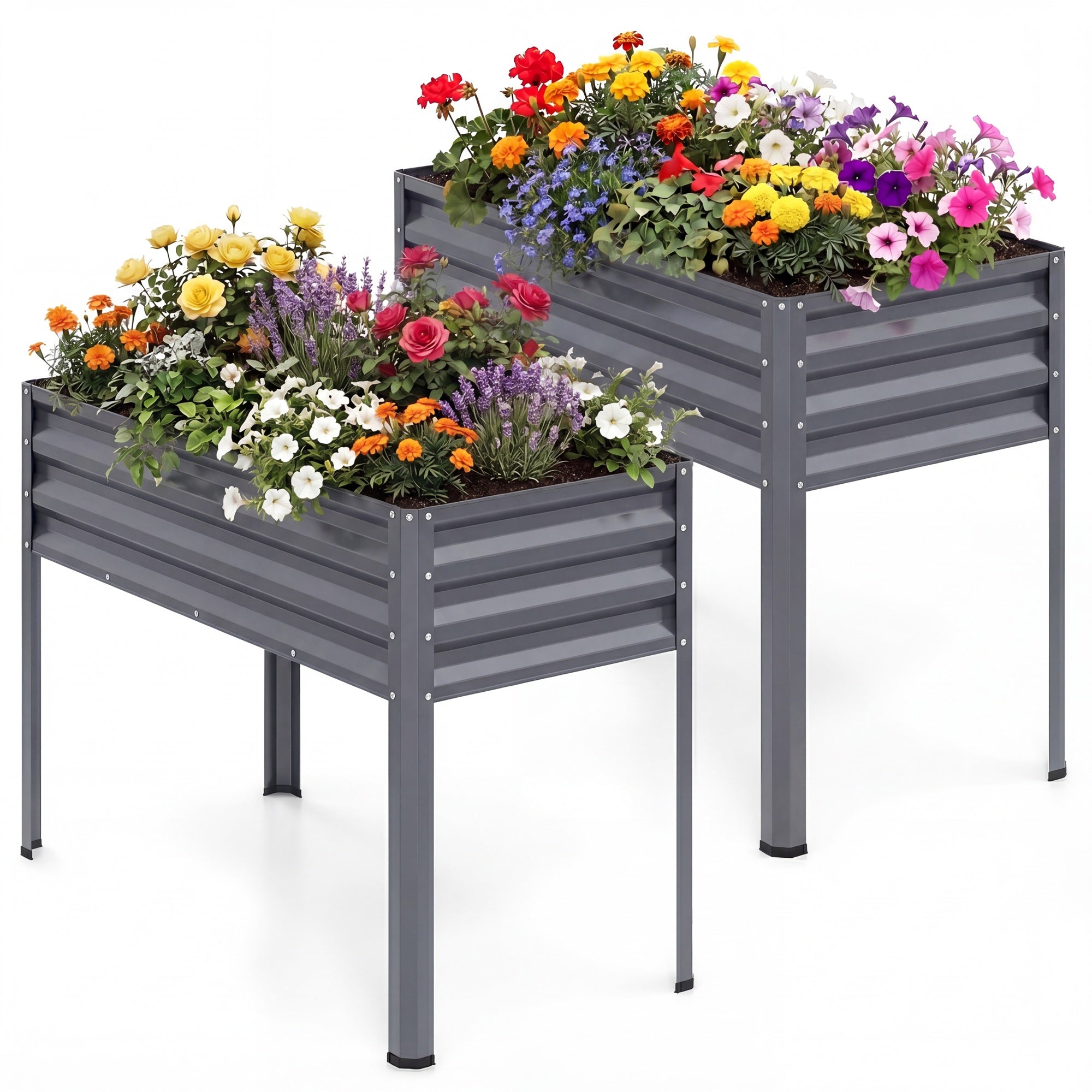 ELLEGNT 2 PCS Raised Garden Bed-Large Elevated Planter Box, Electro?Coated Metal with Legs, Gray