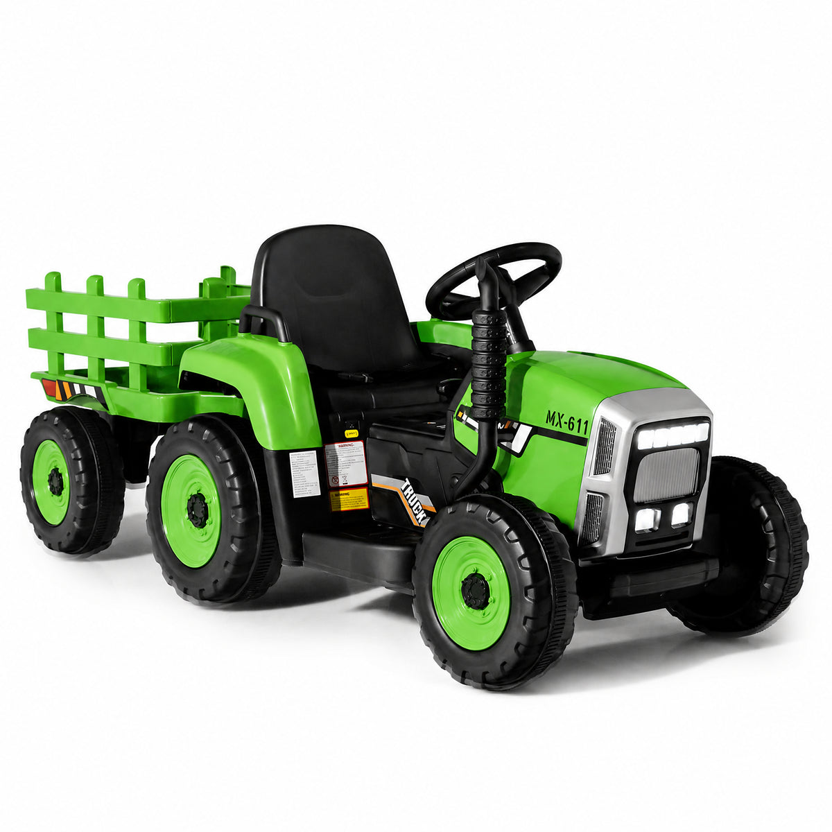 ELLEGNT Kids Ride-On Tractor with Trailer, 12V Battery Powered, Green