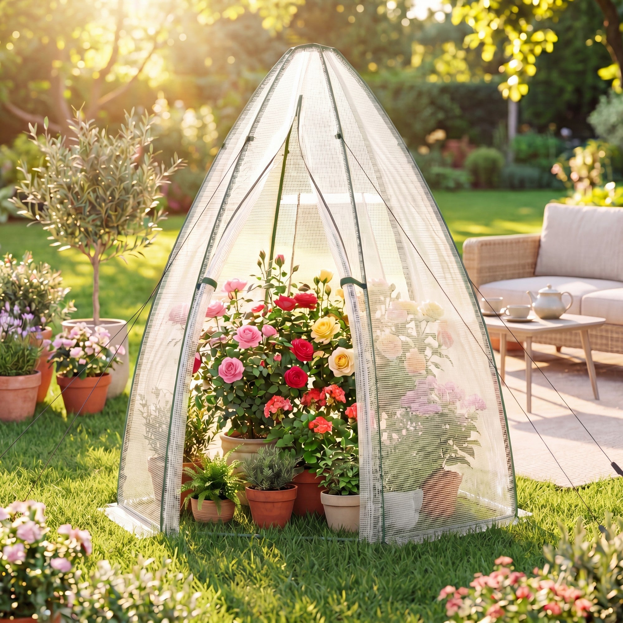 ELLEGNT Portable Walk?in Greenhouse with Roll?up Zippered Door and Window-63 in x 63 in x 72 in, Waterproof PE Cover, White