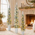 ELLEGNT 3ft 4ft 5ft Snow Flocked Prelit Slim Artificial Christmas Tree Set of 3 8 Modes Timer