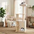 ELLEGNT Tall Wooden Cat Tower with Cozy 2-Story Condo and Padded Top Perch-63 in Cat Tree with Interactive Dangling Ball