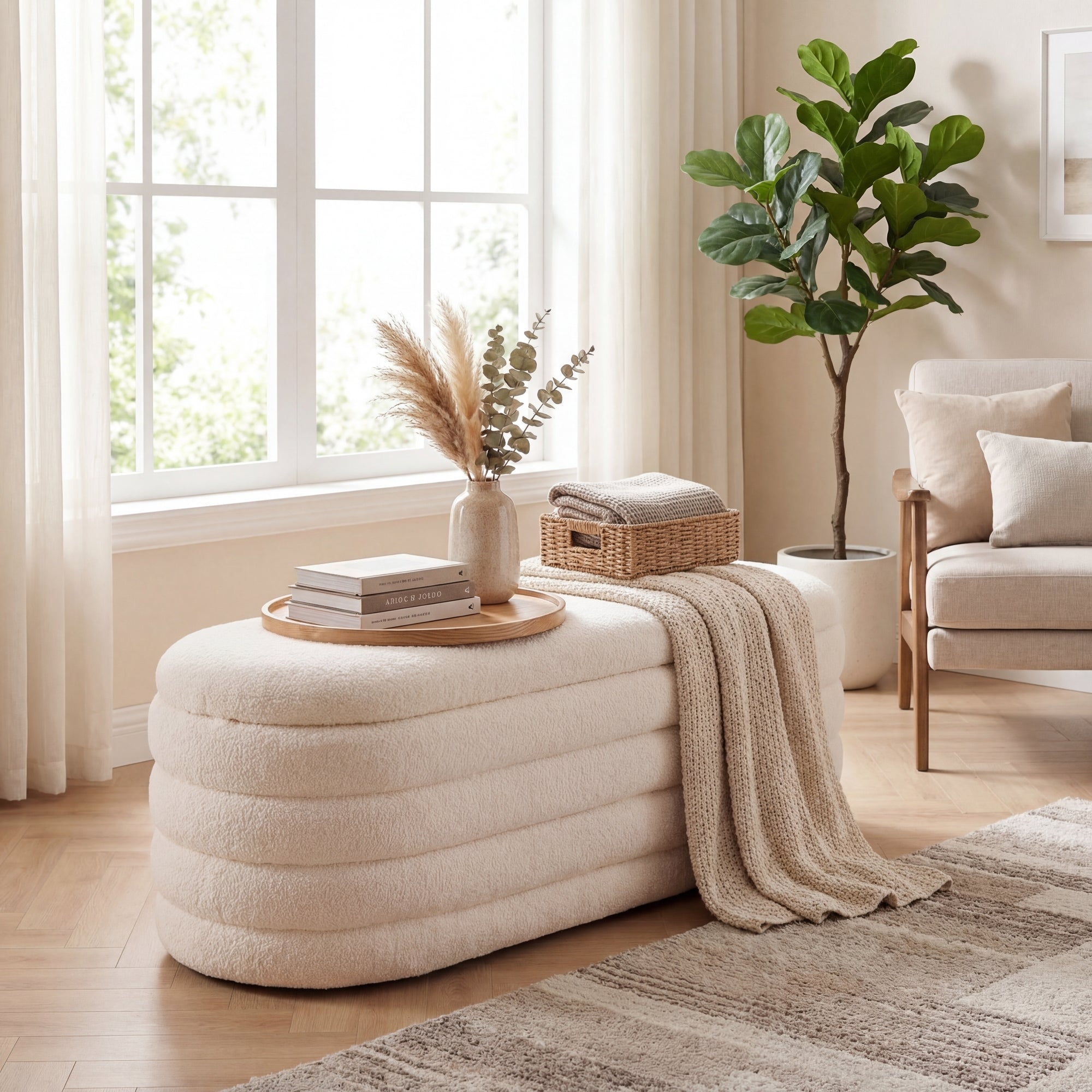 ELLEGNT Storage Ottoman Bench-Upholstered Fabric Entryway Bench, Bedroom End of Bed Stool with Hidden Compartment