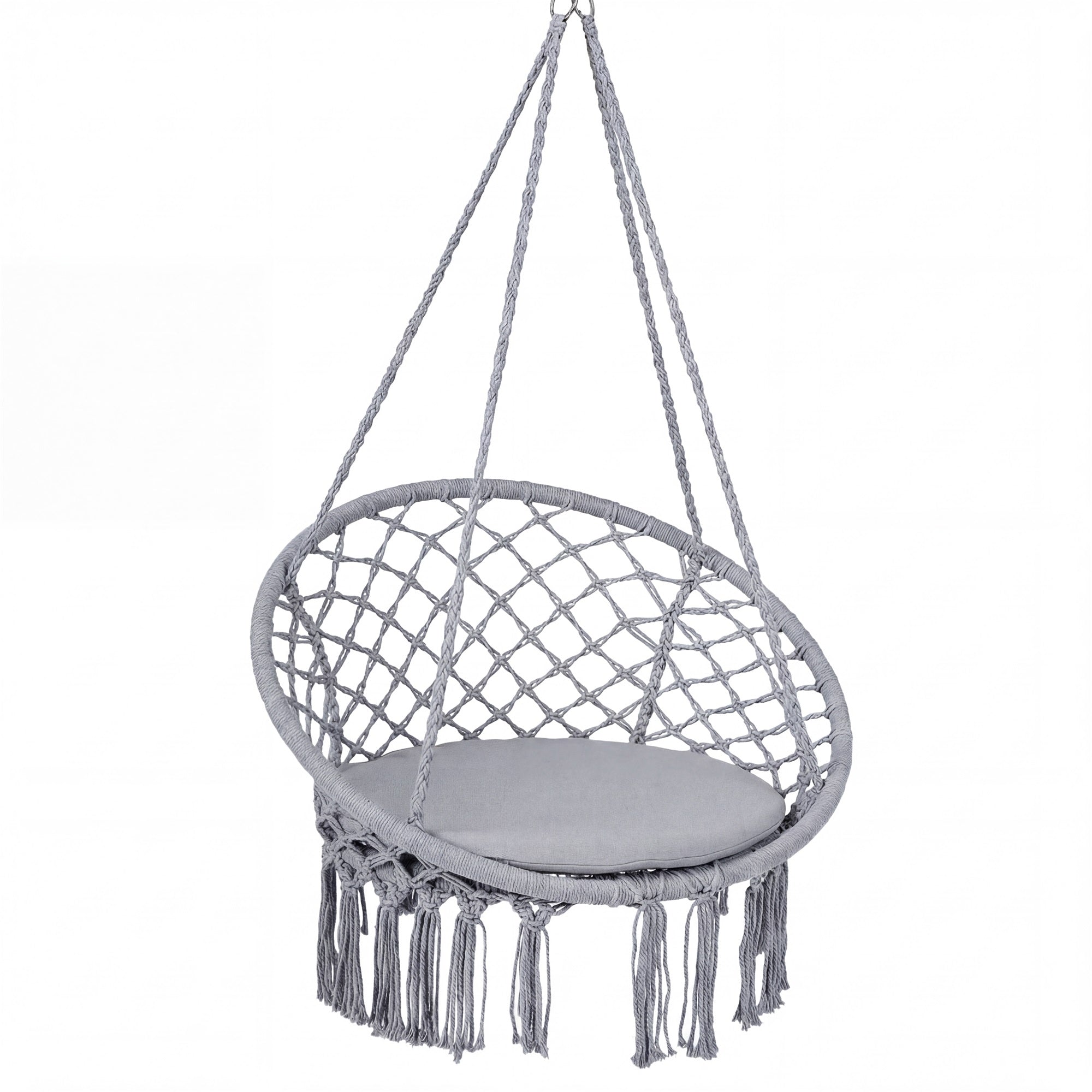 ELLEGNT Boho Swing Chair-Round Cushion Hammock Seat for Indoor and Outdoor Gray