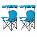 ELLEGNT 2 PCS Folding Camping Chair-Ergonomic Armrest with Canopy, Cup Holder and Solid Steel Frame, Navy