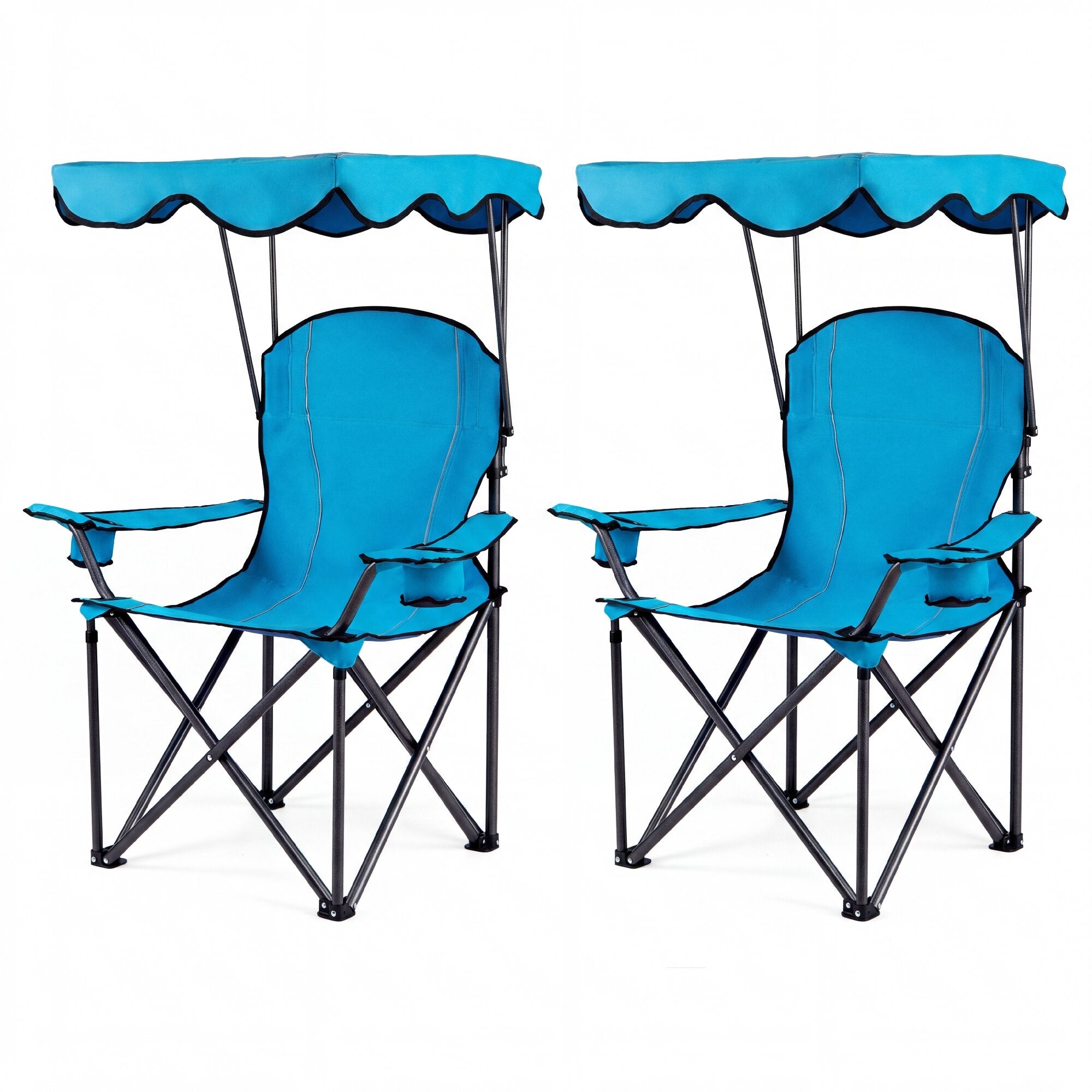 ELLEGNT 2 PCS Folding Camping Chair-Ergonomic Armrest with Canopy, Cup Holder and Solid Steel Frame, Navy