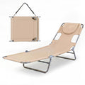 ELLEGNT 1 PCS 5?Position Adjustable Backrest Folding Lounge Chair-Patio Tanning Chair for Beach or Garden, Beige