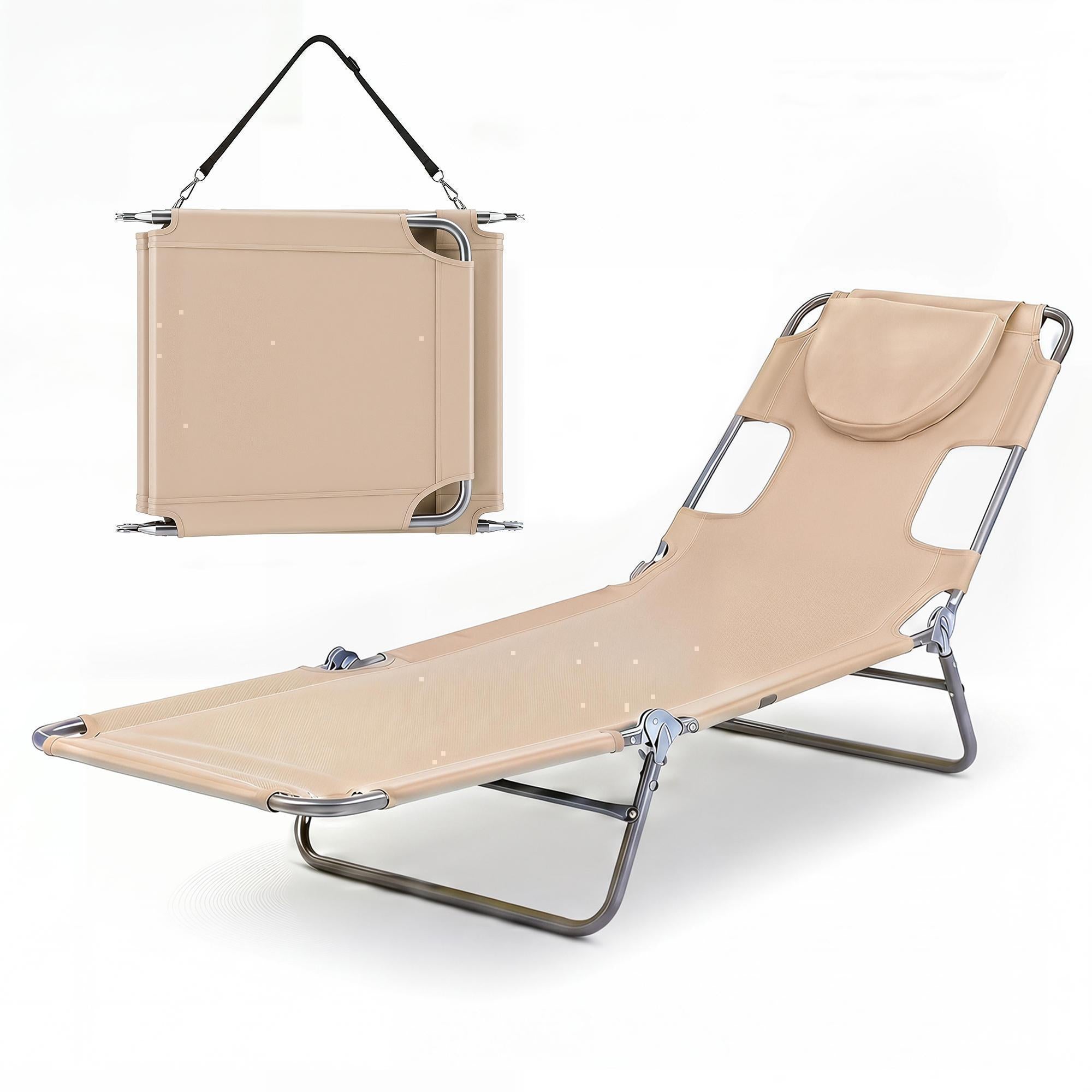 ELLEGNT 1 PCS 5?Position Adjustable Backrest Folding Lounge Chair-Patio Tanning Chair for Beach or Garden, Beige