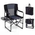 ELLEGNT 1 PCS Folding Camp Chair with Side Table and Cup Holder-Portable Outdoor Seat with Carry Bag, Black and Gray