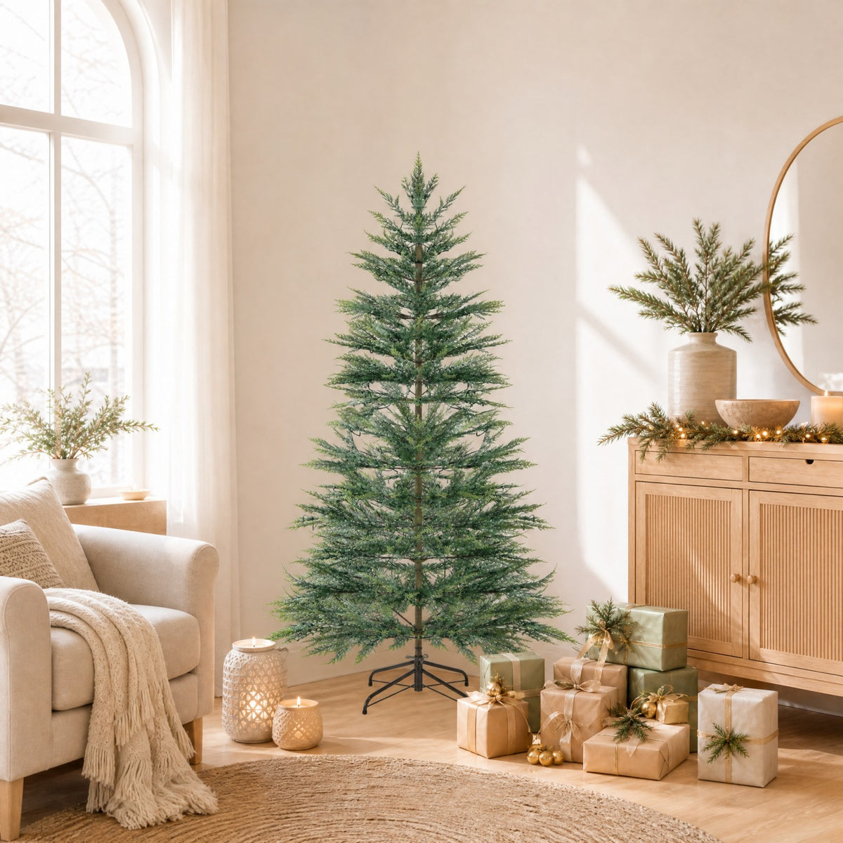ELLEGNT 6.5 FT Pre-Lit Cypress Artificial Christmas Tree with Warm White LEDs and Timer
