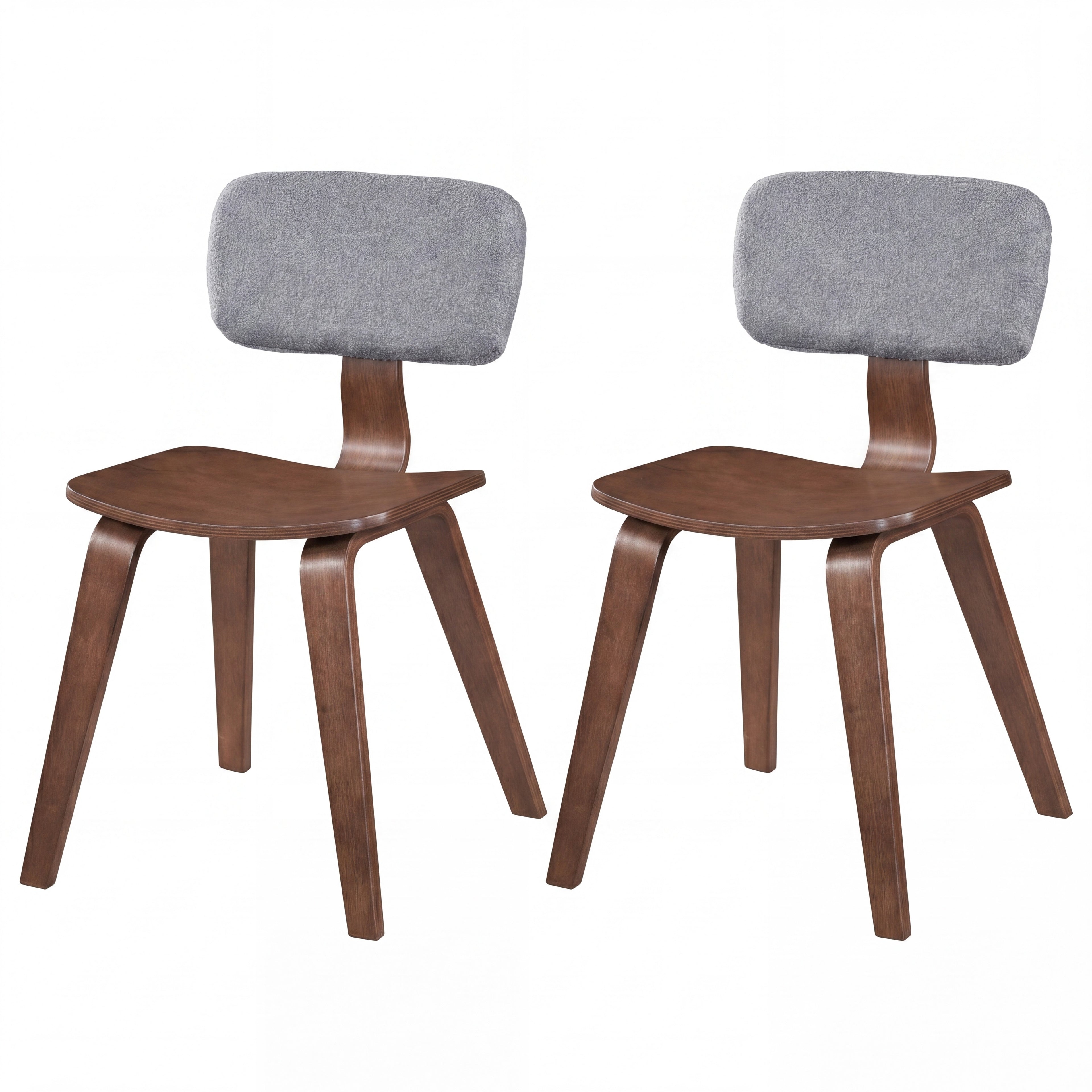 ELLEGNT Set of 2 Teddy Velvet Dining Chairs, with Ergonomic Seat and Padded Backrest for Kitchen Gray and Walnut