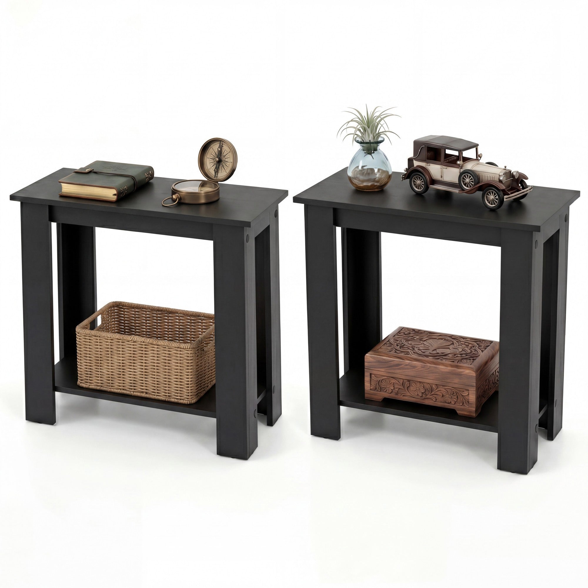 ELLEGNT 2 PCS Modern Sofa Side Table-2?Tier Compact Nightstand with Storage Shelf for Bedroom or Living Room