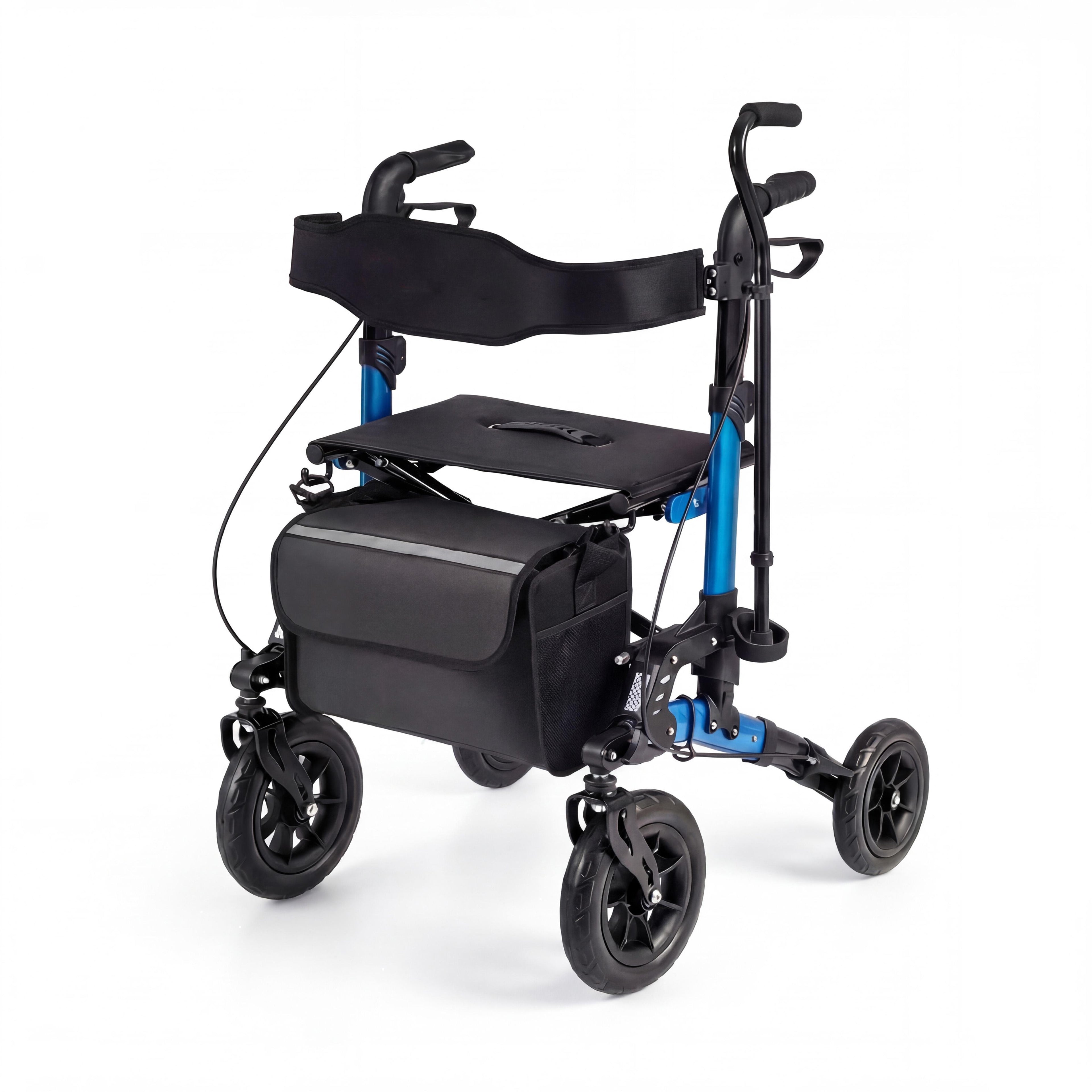 ELLEGNT Rollator Walker with Seat and Spring Suspension-Mobility Aid for Seniors Blue + Black