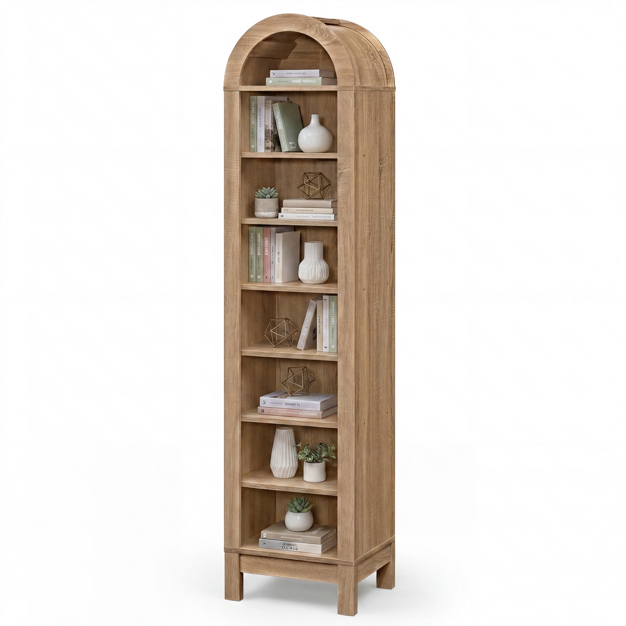 ELLEGNT 71 in Tall Arched Bookshelf, 8-Tier Farmhouse Wood Shelf with 3 Movable Tiers, Freestanding Storage Rack for Living Room, Entryway, Hallway, and Home Office Use