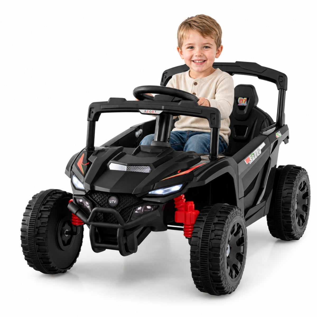 ELLEGNT 12V Kids Ride On UTV with Remote Control, 3 Speeds, LED Lights, Black