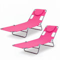 ELLEGNT 2 PCS 5?Position Adjustable Backrest Folding Lounge Chair-Patio Tanning Chair for Beach or Garden, Pink