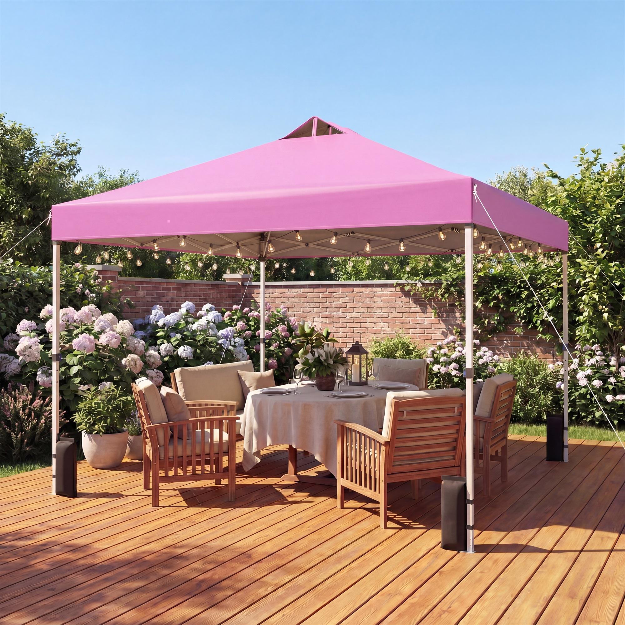 ELLEGNT Pop up Canopy Tent-10x10 FT, Wheeled Storage Bag, 4 Sandbags for Weight, Pink