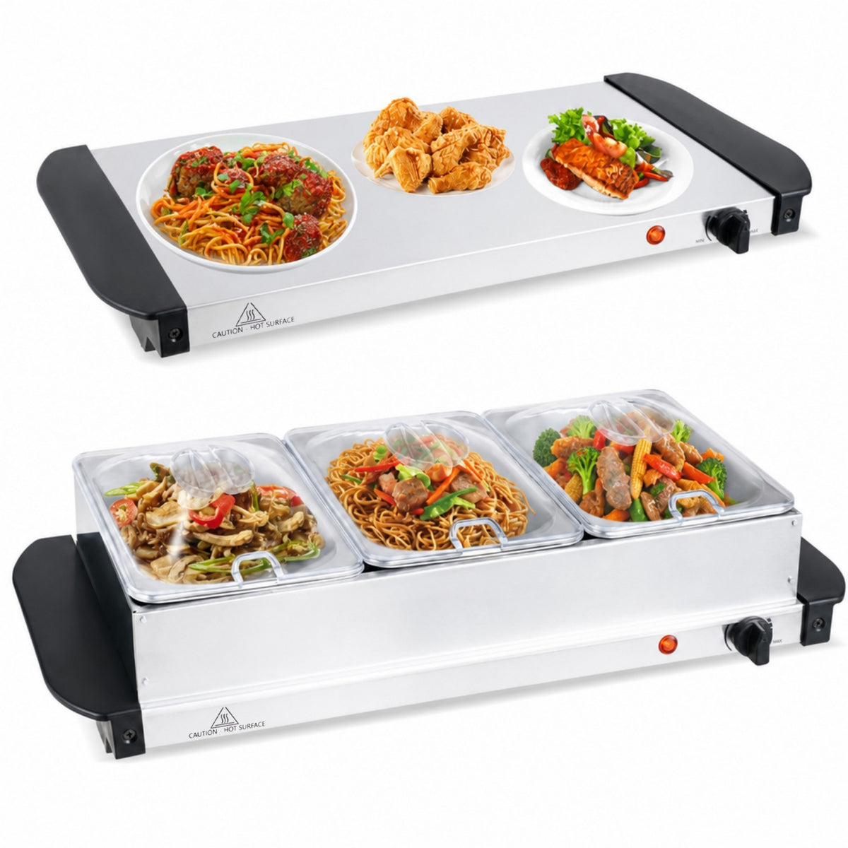 ELLEGNT Electric Buffet Server Food Warmer with 3 Trays, Clear Lids, Adjustable Temp