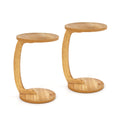 ELLEGNT 2 PCS 24 in Round C-Shaped Side Table with Thickened Top-Solid Teak Wood End Table
