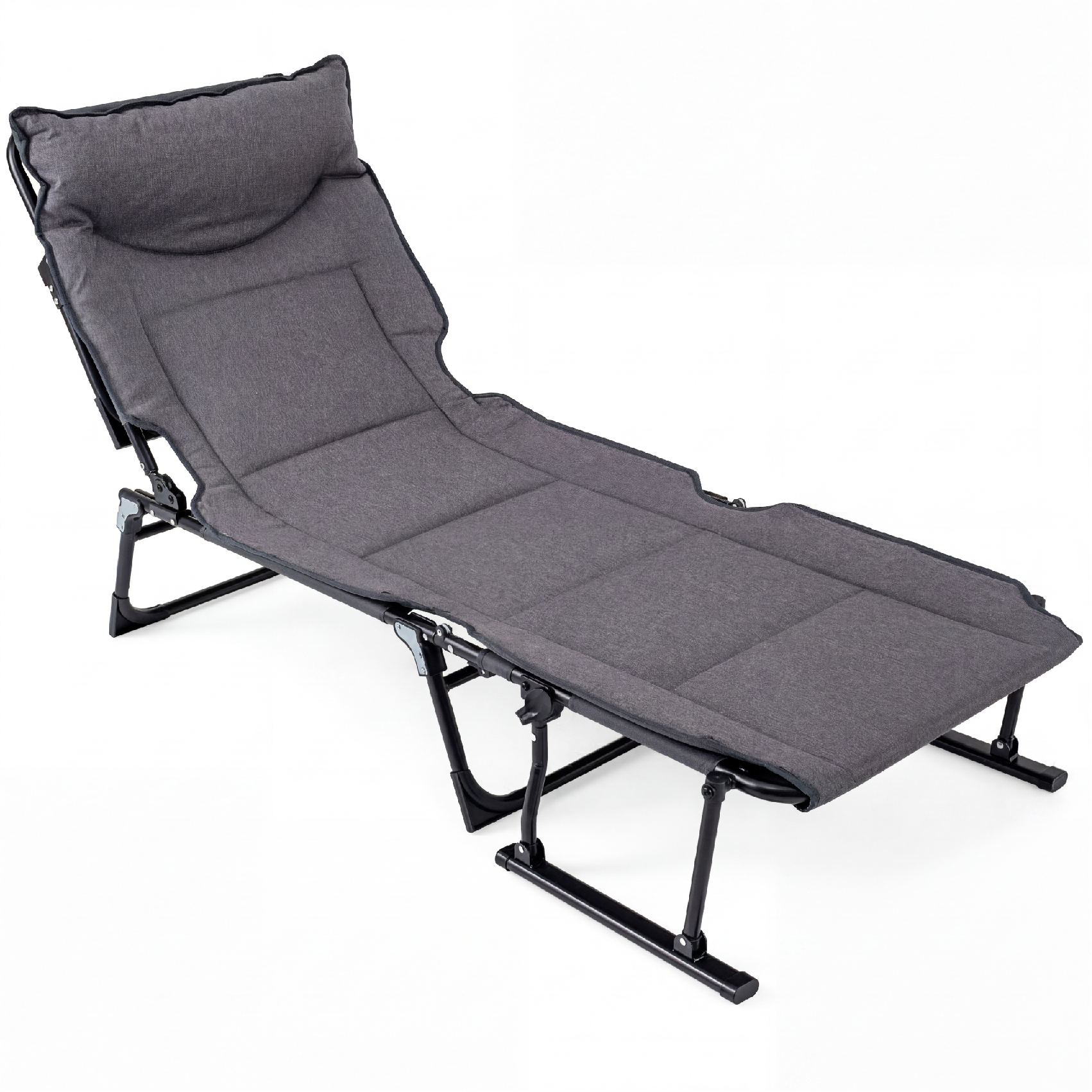 ELLEGNT 1 PCS 3?in?1 Folding Camp Cot-Mattress, 6?Position Backrest, Pillow, Armrest for Camping, Gray
