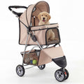 ELLEGNT 3-Wheel Pet Stroller up to 33 lbs-Foldable Dog Cat Travel Carrier with Breathable Mesh for Small Pets Beige