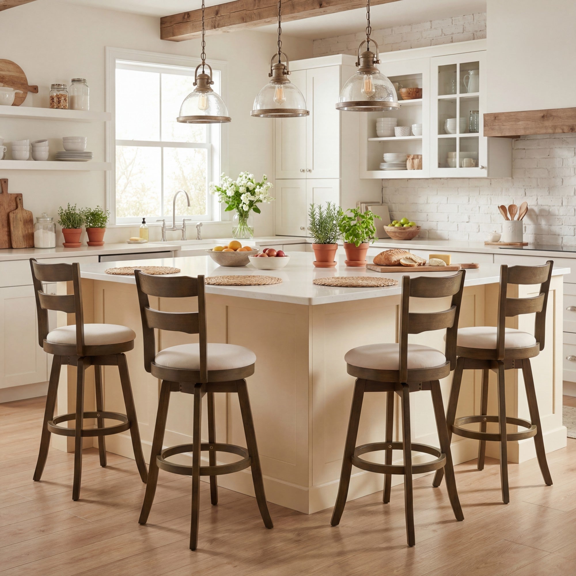 ELLEGNT 30.5 in Swivel Bar Stools Set of 4-Upholstered Seat with Backrest for Pub Island or Home Bar Brown