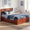 ELLEGNT Bed Frame Full Size, Wooden Slat Support, Headboard and Storage Drawers,  Walnut