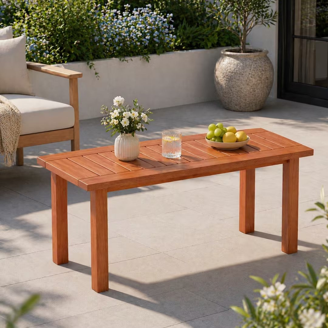 ELLEGNT 35.5 in Slatted Wood Coffee Table-Rectangular Outdoor Table for Deck