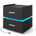ELLEGNT 1 PCS LED Bedside Table with Charging Station, 2 Storage Drawers Nightstand, Black