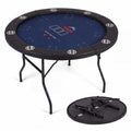 ELLEGNT Poker Table with 8 Cup Holders and Padded Edges-48 in Foldable, Metal Legs for Blackjack, Blue + Black